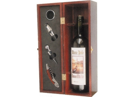 Caja Porta Botella De Vino + 4 Accesorios
